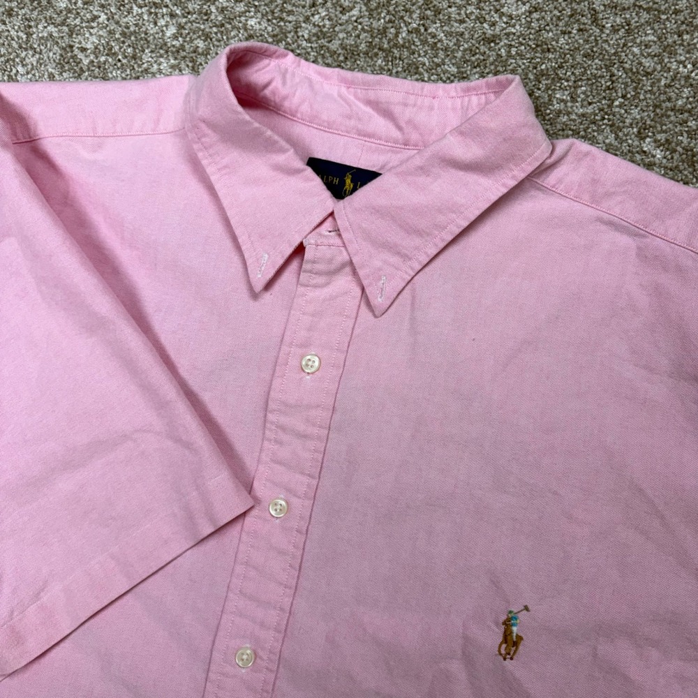 Ralph Lauren Button Down Mens 2XB Pink Short Sleeve Oxford Big & Tall Pony Logo